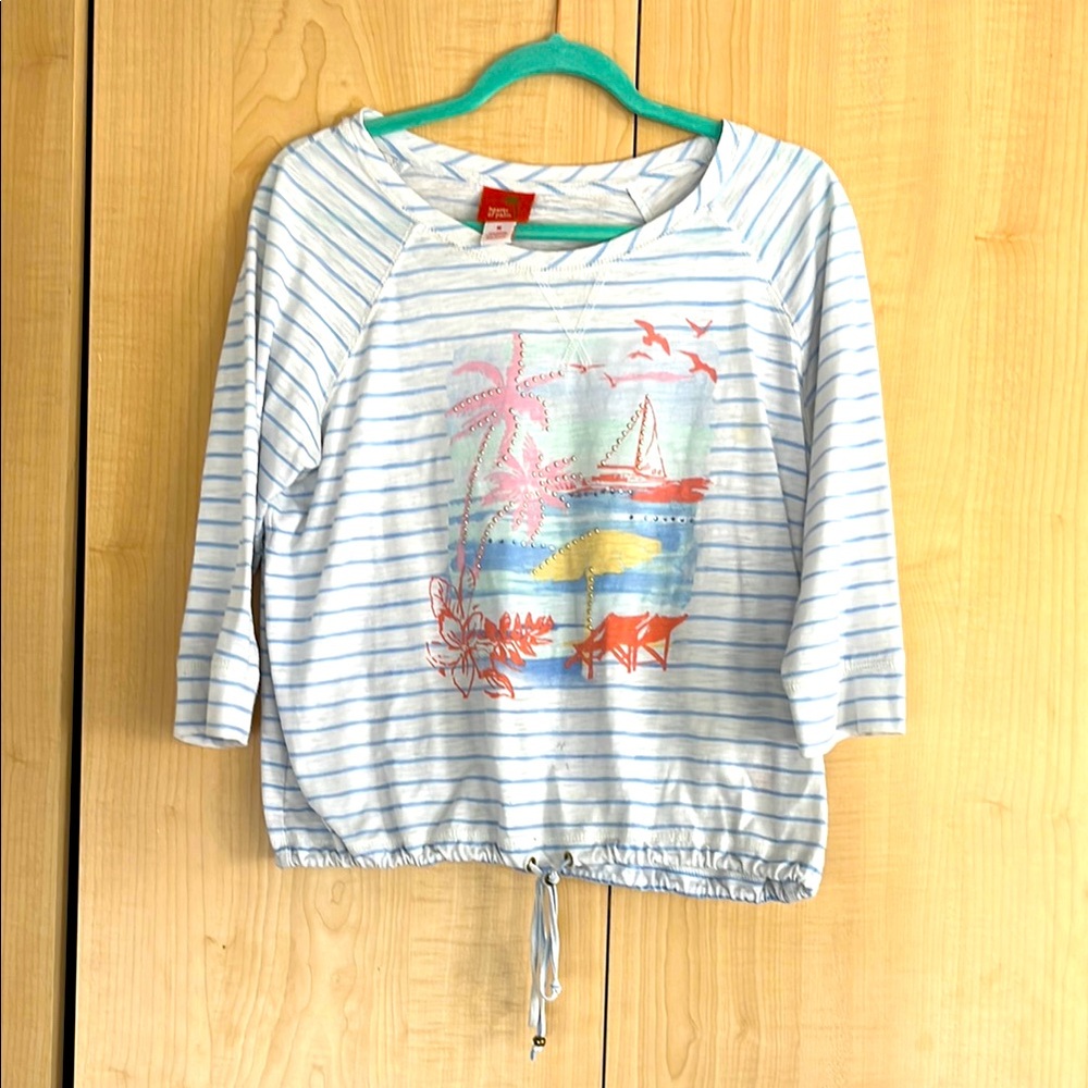 Hearts of Palm Blue and White Striped Top